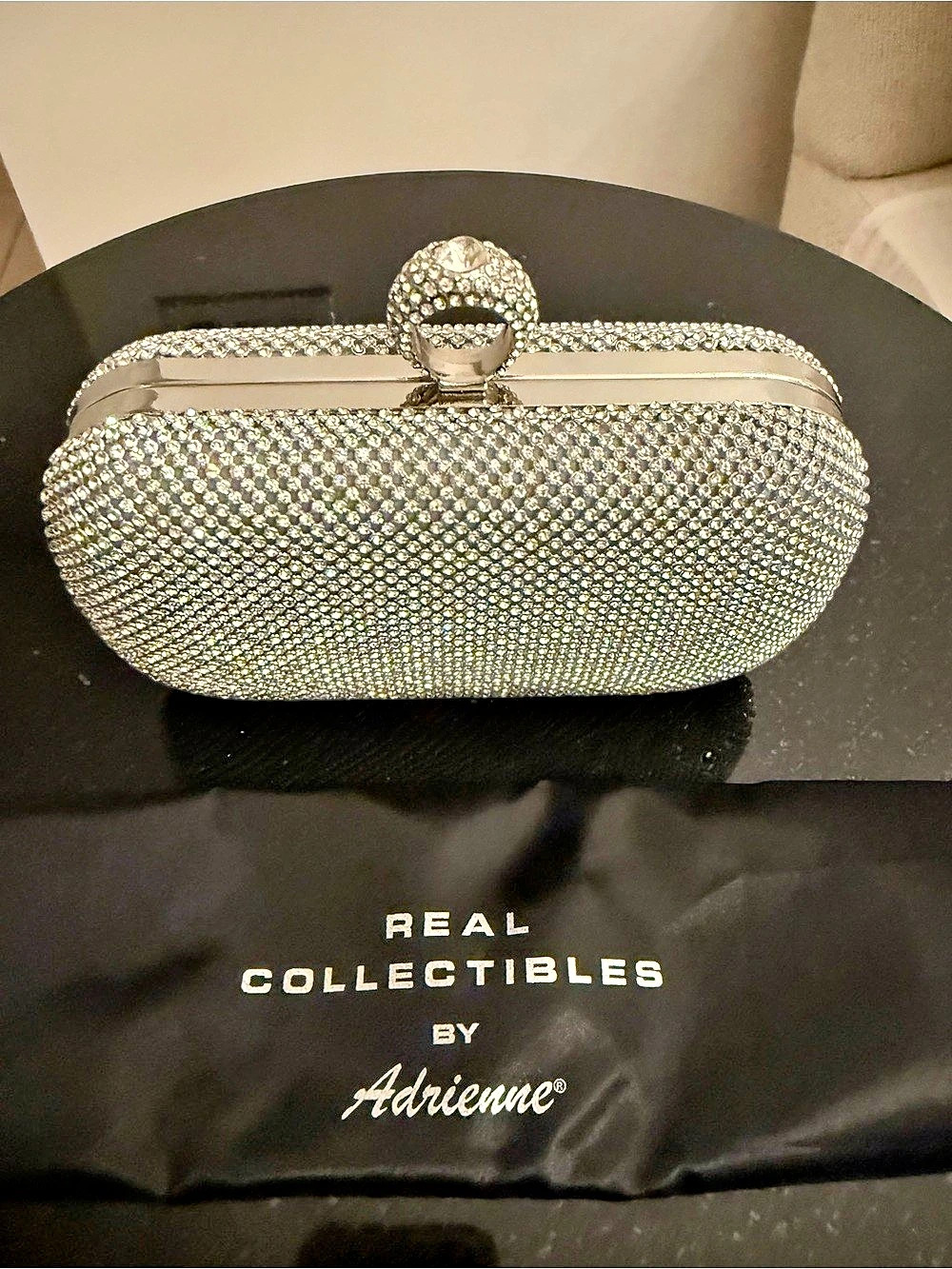 Adrienne Crystal Embellished Clutch in Silver Like New